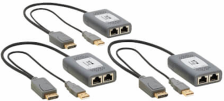 2-Port DisplayPort over Cat6 Extender Kit, Pigtail Transmitter/2x Receivers, 4K 60 Hz, HDR, 4:4:4, 230 ft. (70.1 m), TAA
