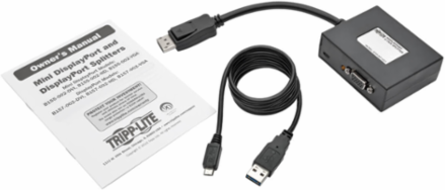 2-Port DisplayPort to VGA Splitter, 1920x1080 @ 60 Hz, Compact Design