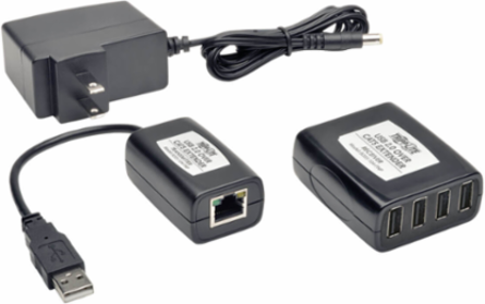 4-Port USB 2.0 Extender Hub Kit, 480 Mbps, Extends 164 ft. (50 m) over Cat5/Cat6