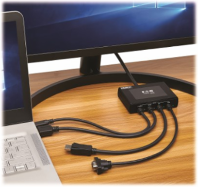 4-Port Presentation Adapter, 4K 60 Hz (4:4:4) HDMI, DP, USB-C and 1080p VGA to HDMI, Built-In Cables, TAA