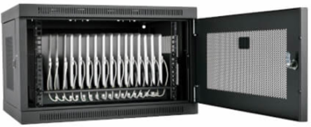 16-Device USB Charging Station Cabinet, 2.4A Fast Charging, Wall-Mount, Black
