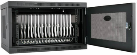 16-Device USB Charging Station Cabinet, 2.4A Fast Charging, Wall-Mount, Black