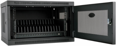 16-Device USB Charging Station Cabinet, 2.4A Fast Charging, Wall-Mount, Black