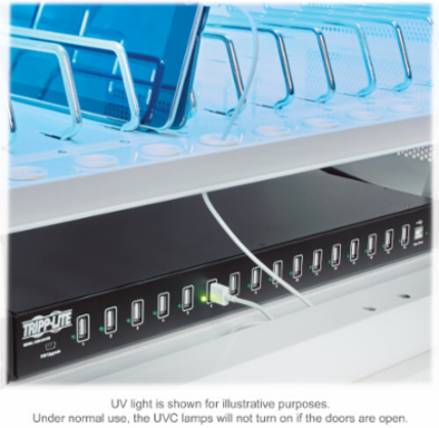 UV Charging Station Cabinet, Hospital-Grade, 16 USB Ports, 2.4A per Port, Antimicrobial, White