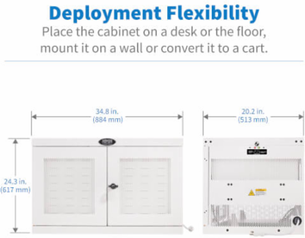 UV Charging Station Cabinet, Hospital-Grade, 16 USB Ports, 2.4A per Port, Antimicrobial, White