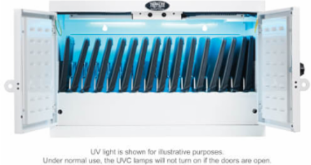 UV Charging Station Cabinet, Hospital-Grade, 16 USB Ports, 2.4A per Port, Antimicrobial, White