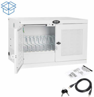 UV Charging Station Cabinet, Hospital-Grade, 16 USB Ports, 2.4A per Port, Antimicrobial, White