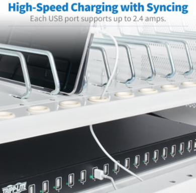 UV Charging Station Cabinet, Hospital-Grade, 16 USB Ports, 2.4A per Port, Antimicrobial, White