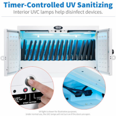 UV Charging Station Cabinet, Hospital-Grade, 16 USB Ports, 2.4A per Port, Antimicrobial, White