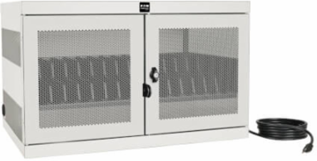16-Device AC Charging Station Cabinet for Laptops, 10-Foot Cord, White