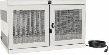 16-Device AC Charging Station Cabinet for Laptops, 10-Foot Cord, White