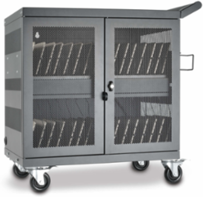 Mobile 32-Device USB Charging Station Cart, 2.4A Ports, Black