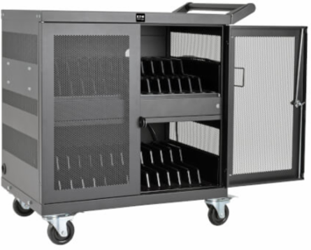 Mobile 32-Device USB Charging Station Cart, 2.4A Ports, Black
