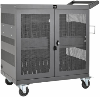 Mobile 32-Device USB Charging Station Cart, 2.4A Ports, Black