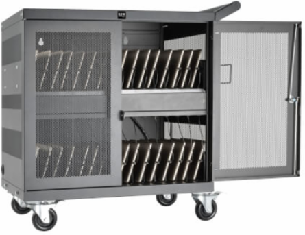Mobile 32-Device USB Charging Station Cart, 2.4A Ports, Black