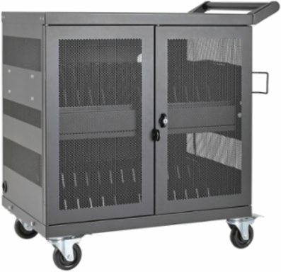 Mobile 32-Device USB Charging Station Cart, 2.4A Ports, Black