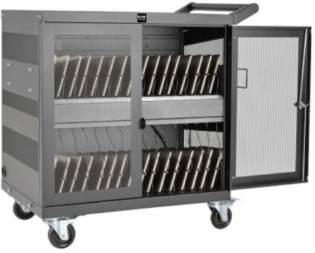 Mobile 32-Device USB Charging Station Cart, 2.4A Ports, Black
