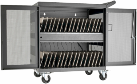 Mobile 32-Device USB Charging Station Cart, 2.4A Ports, Black