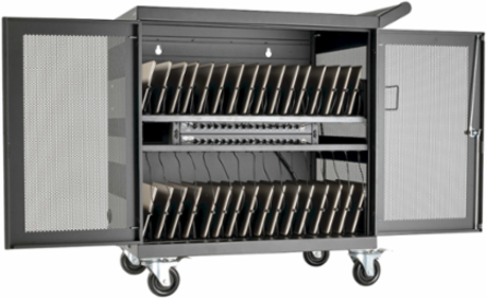 Mobile 32-Device USB Charging Station Cart, 2.4A Ports, Black