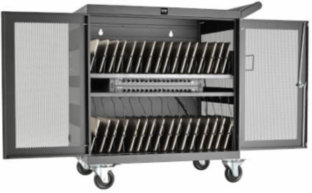Mobile 32-Device USB Charging Station Cart, 2.4A Ports, Black