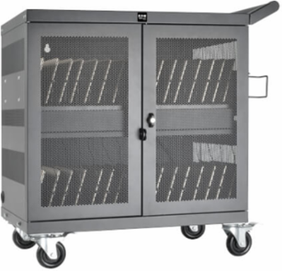 Mobile 32-Device USB Charging Station Cart, 2.4A Ports, Black