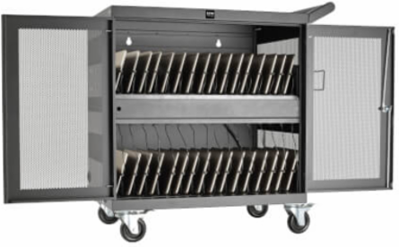 Mobile 32-Device USB Charging Station Cart, 2.4A Ports, Black