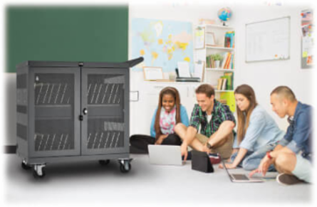 Mobile 32-Device USB Charging Station Cart, 2.4A Ports, Black