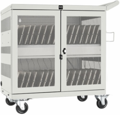 32-Device Mobile USB Charging Cart, 2.4A Ports, Secure Locking, White
