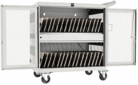 32-Device Mobile USB Charging Cart, 2.4A Ports, Secure Locking, White