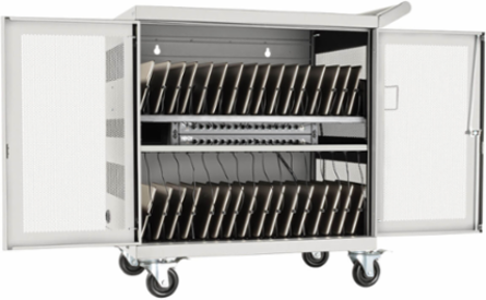 32-Device Mobile USB Charging Cart, 2.4A Ports, Secure Locking, White