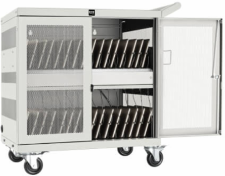 32-Device Mobile USB Charging Cart, 2.4A Ports, Secure Locking, White