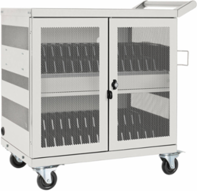 32-Device Mobile USB Charging Cart, 2.4A Ports, Secure Locking, White