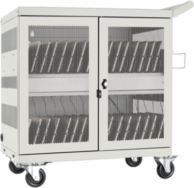 32-Device Mobile USB Charging Cart, 2.4A Ports, Secure Locking, White