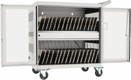 32-Device Mobile USB Charging Cart, 2.4A Ports, Secure Locking, White