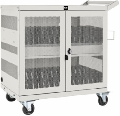 32-Device Mobile USB Charging Cart, 2.4A Ports, Secure Locking, White
