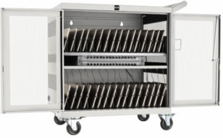 32-Device Mobile USB Charging Cart, 2.4A Ports, Secure Locking, White