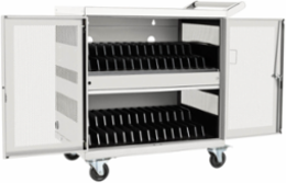 32-Device Mobile USB Charging Cart, 2.4A Ports, Secure Locking, White