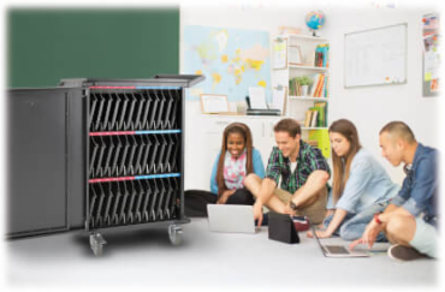 Mobile Charging Cart for 36 Devices up to 15 Inch, Black, AC Charging, Timed Zones