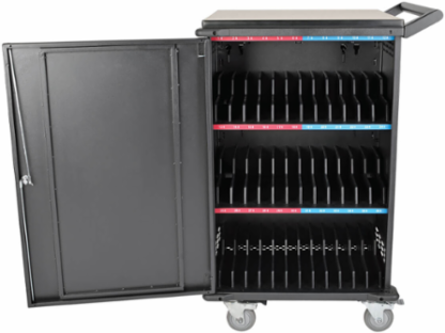 Mobile Charging Cart for 36 Devices up to 15 Inch, Black, AC Charging, Timed Zones