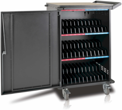 Mobile Charging Cart for 36 Devices up to 15 Inch, Black, AC Charging, Timed Zones