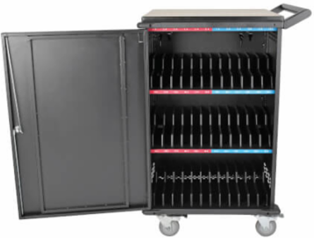Mobile Charging Cart for 36 Devices up to 15 Inch, Black, AC Charging, Timed Zones