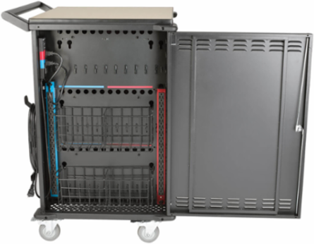 Mobile Charging Cart for 36 Devices up to 15 Inch, Black, AC Charging, Timed Zones