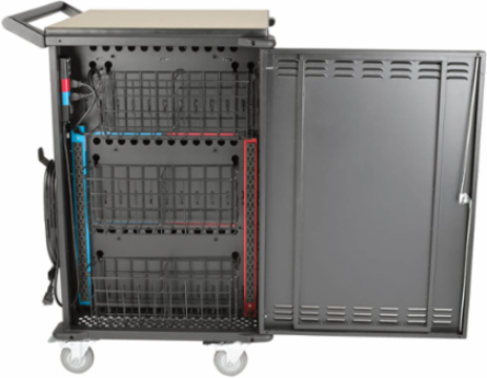 Mobile Charging Cart for 36 Devices up to 15 Inch, Black, AC Charging, Timed Zones