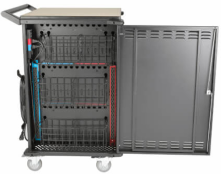 Mobile Charging Cart for 36 Devices up to 15 Inch, Black, AC Charging, Timed Zones