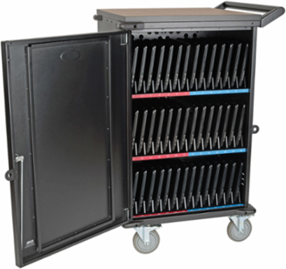 42-Device Mobile Charging Cart, 120V, 10 ft Cord, Black, UL Certified