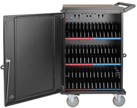 Mobile Charging Cart for 45 Devices, 120V, 10 ft Cord, Black, 110 lbs