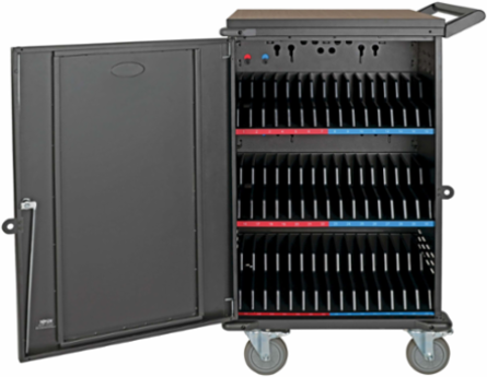 Mobile Charging Cart for 45 Devices, 120V, 10 ft Cord, Black, 110 lbs