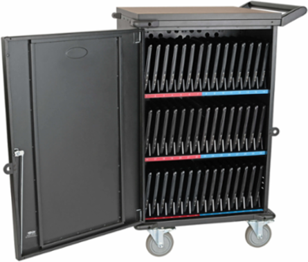 Mobile Charging Cart for 45 Devices, 120V, 10 ft Cord, Black, 110 lbs