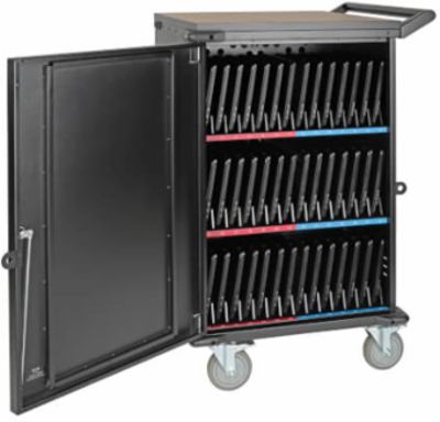 Mobile Charging Cart for 45 Devices, 120V, 10 ft Cord, Black, 110 lbs