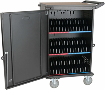 Mobile Charging Cart for 45 Devices, 120V, 10 ft Cord, Black, 110 lbs